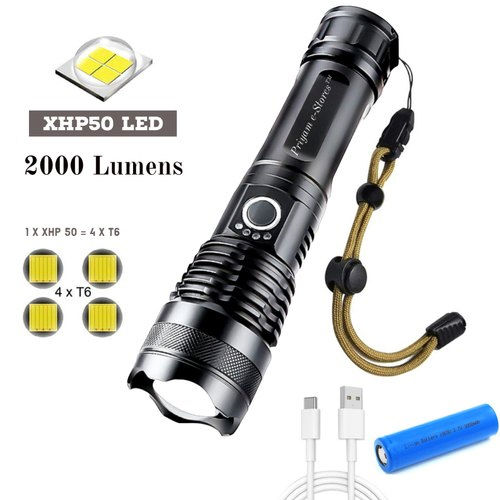 Rechargeable Zoom LED Flashlight USB Torch Light